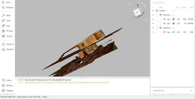 Artec Studio 15 with imported 3D scan data of an acoustic guitar.
