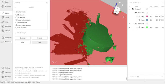 The Eraser tool in Artec Studio 15.