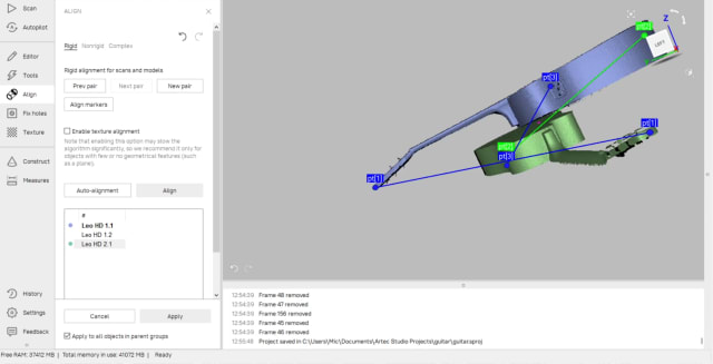 Aligning two related scans in Artec Studio 15.