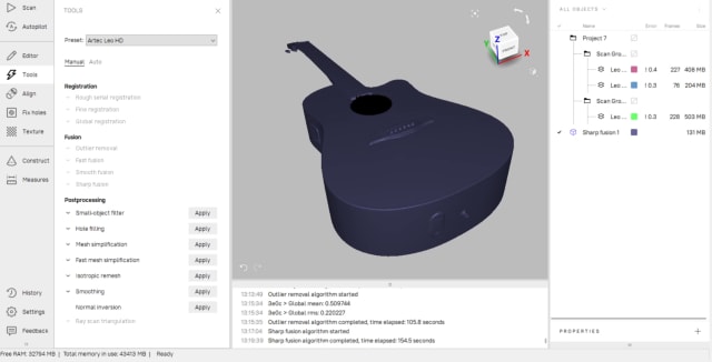 The result of sharp fusion is the mesh of the guitar.