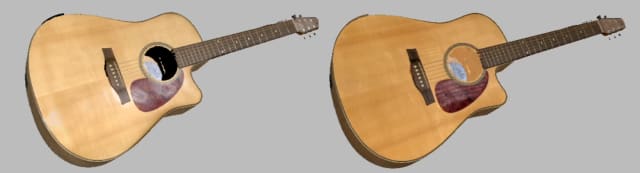 Texture mapping without glare reduction (left) and with glare reduction (right).