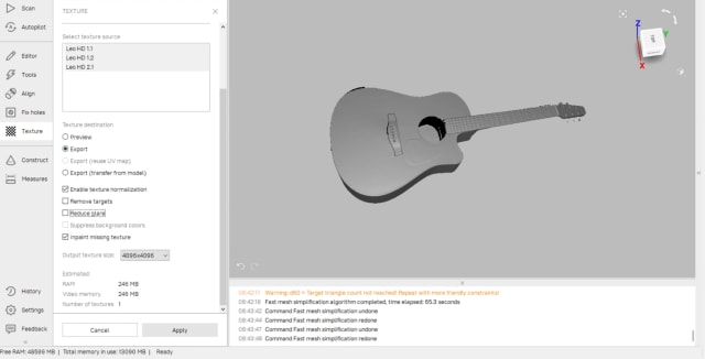Texture mapping in Artec Studio 15.